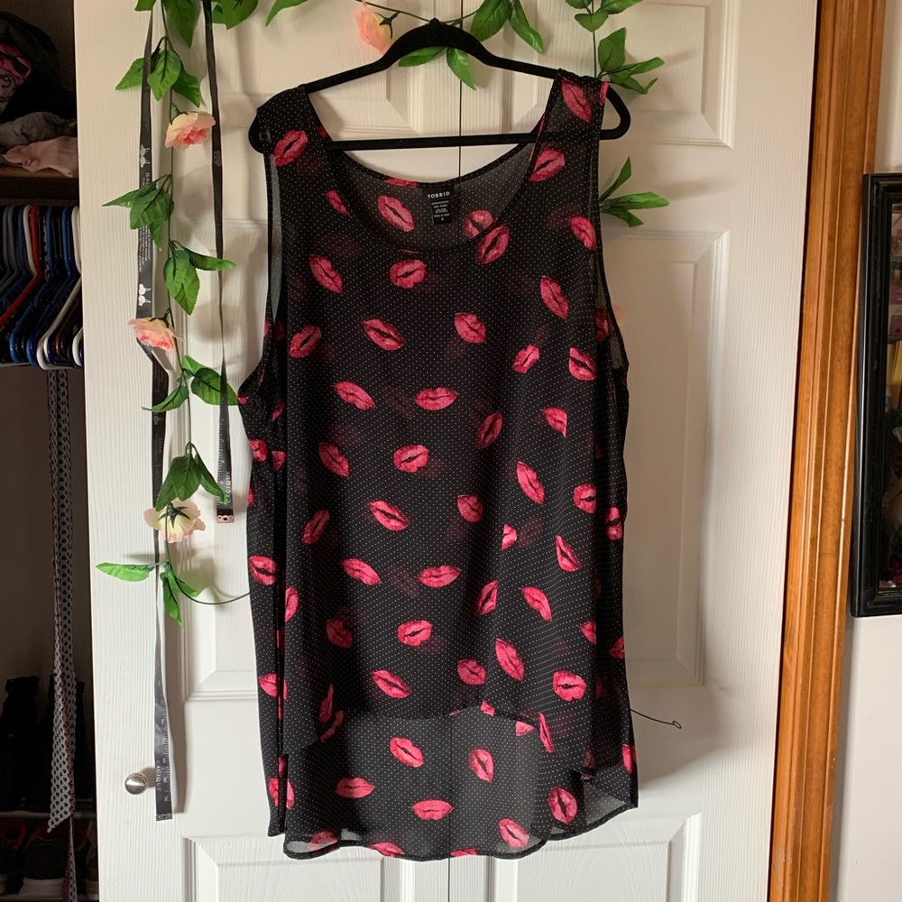 Lips Print Sheer Top